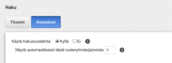 Hakusuodattimen asetukset