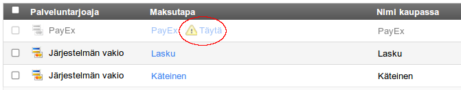PayEx maksutavan käyttöönotto