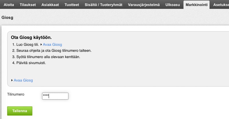 Giosg live chat asetukset