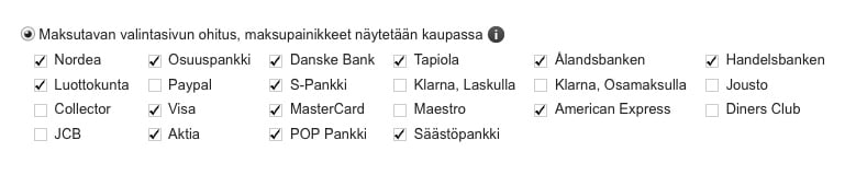 Maksutavan valinnan ohitus