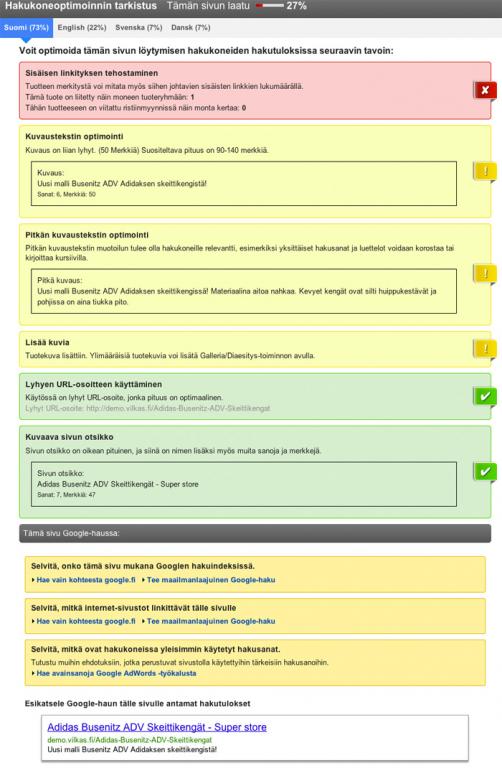Hakukoneoptimoinnin apulaisen vinkit tuotesivulla