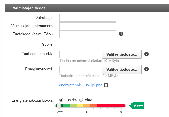 Valmistajan tiedot