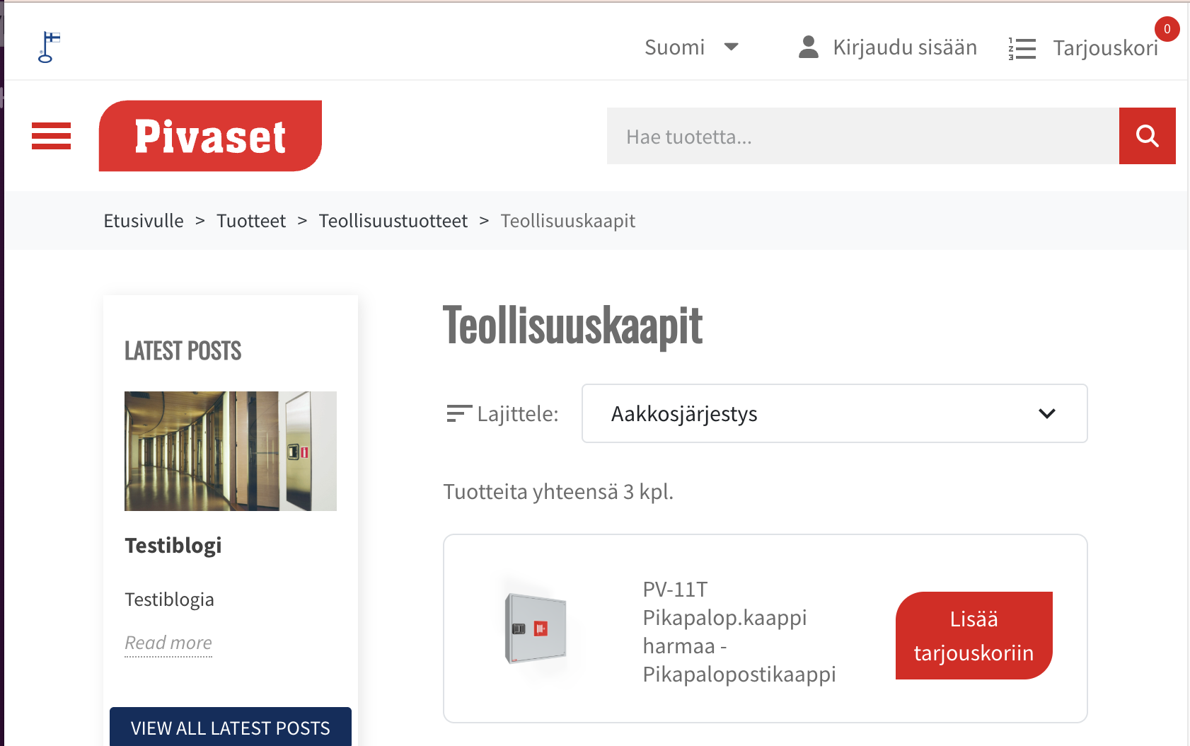 Pivaset B2B verkkokauppa tarjouskori