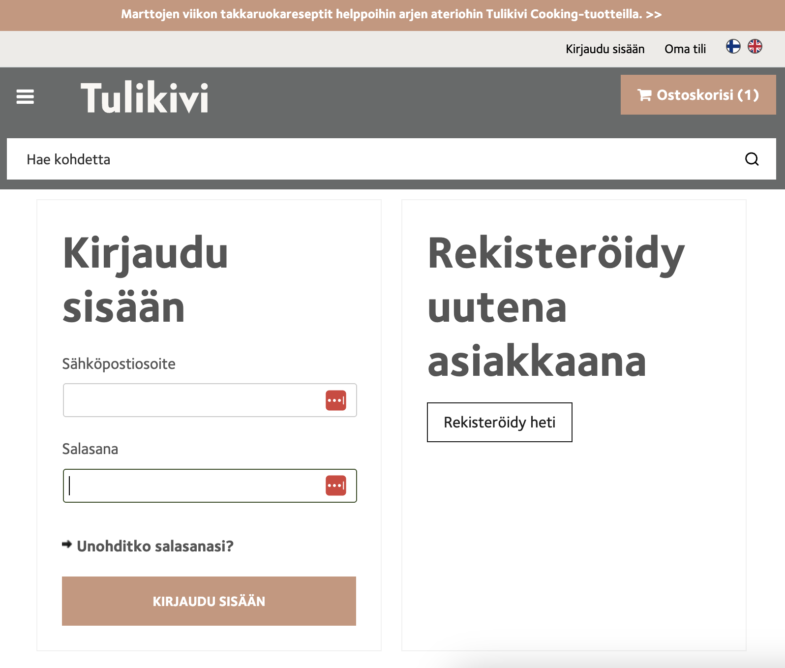 Kirjautuminen B2B verkkokauppaan