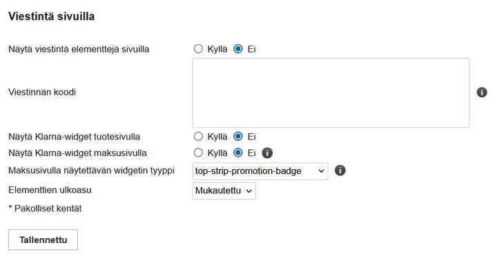 klarna-on-site-messaging-asetukset-suite