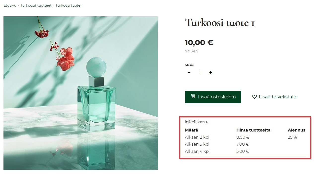 Asiakaskohtaiset hinnat tuotekortilla