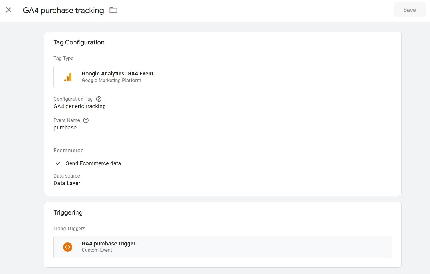 ga4 suite purchase tracking tag
