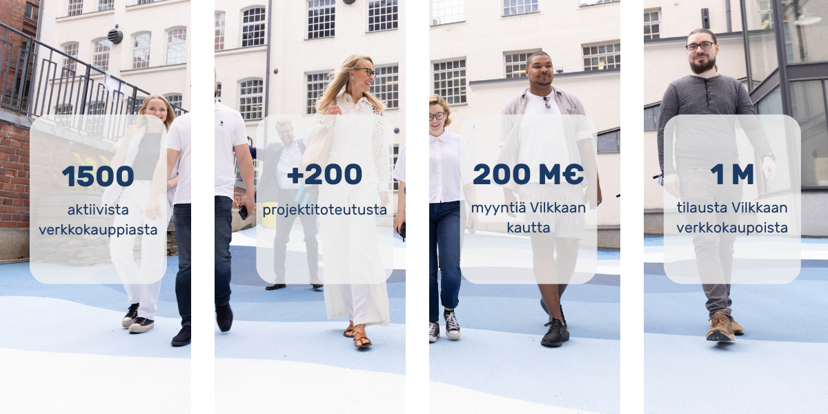 Vilkas lukuina, kauppiasmäärä, projetktit, myynti ja tilausmäärät